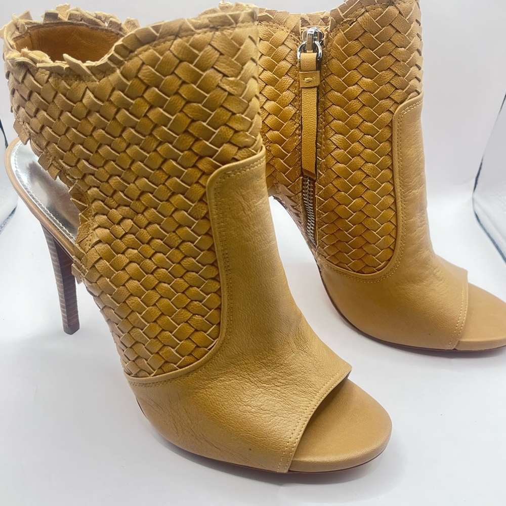 Coach Tan Heeled Booties with Woven Texture